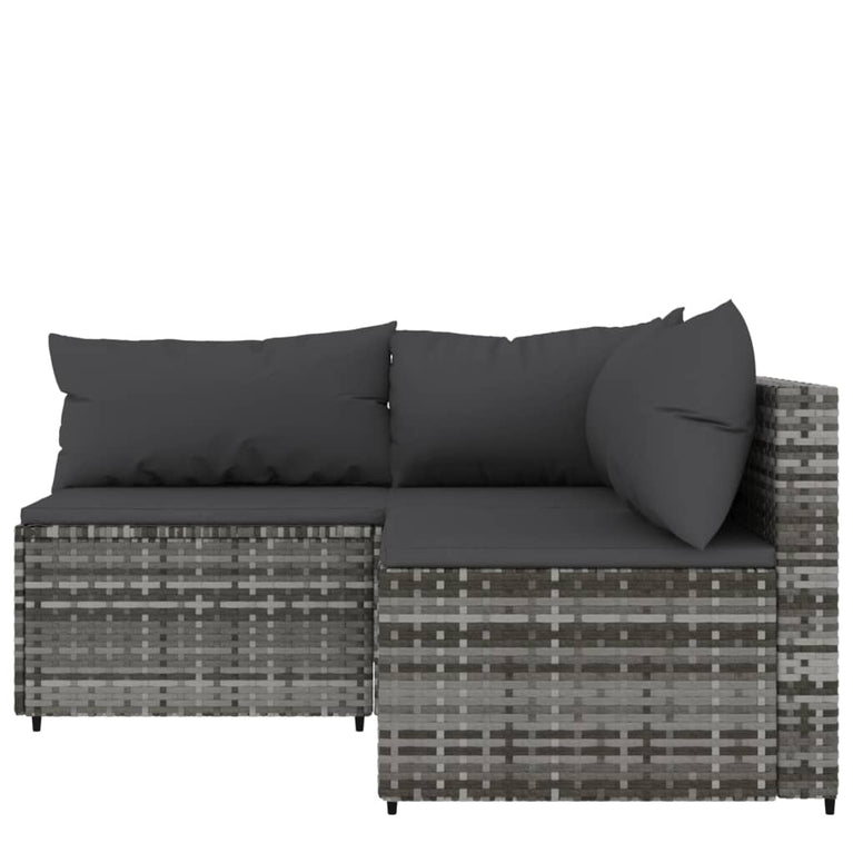 3-delige Loungeset met kussens poly rattan grijs MeubelReus