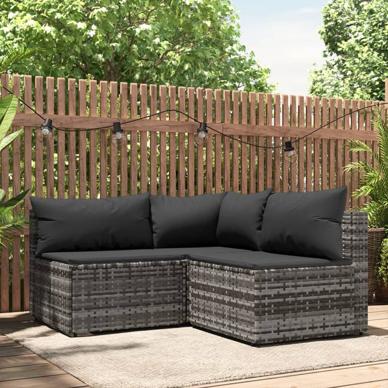 3-delige Loungeset met kussens poly rattan grijs MeubelReus