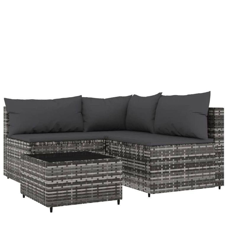 4-delige Loungeset met kussens poly rattan grijs MeubelReus