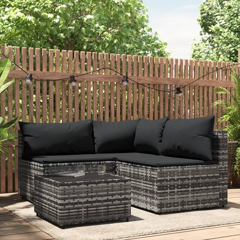 4-delige Loungeset met kussens poly rattan grijs MeubelReus
