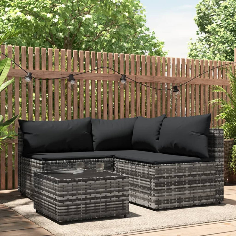 4-delige Loungeset met kussens poly rattan grijs MeubelReus