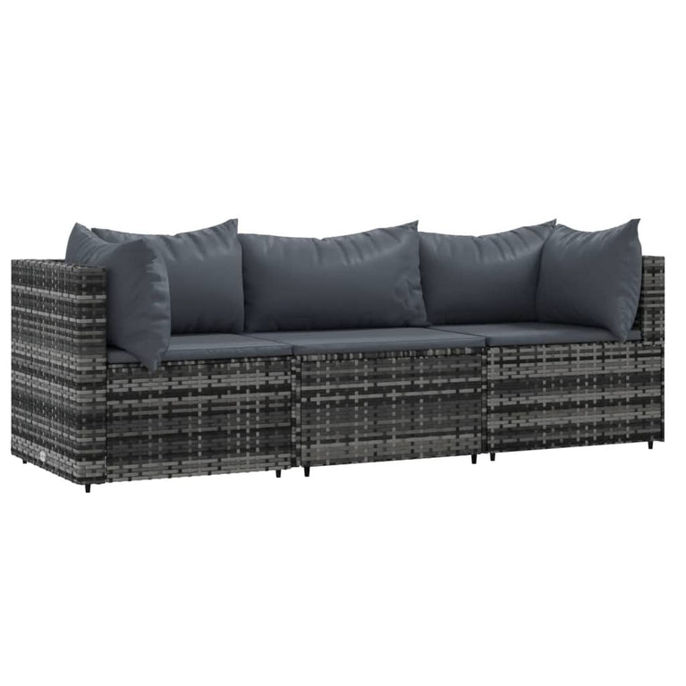 3-delige Loungeset met kussens poly rattan grijs MeubelReus