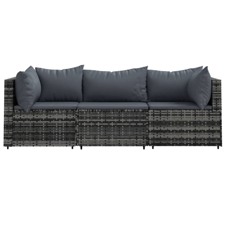 3-delige Loungeset met kussens poly rattan grijs MeubelReus