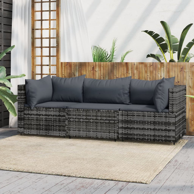 3-delige Loungeset met kussens poly rattan grijs MeubelReus