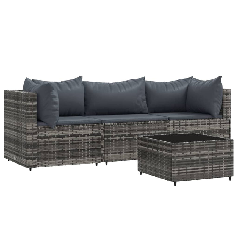 4-delige Loungeset met kussens poly rattan grijs MeubelReus