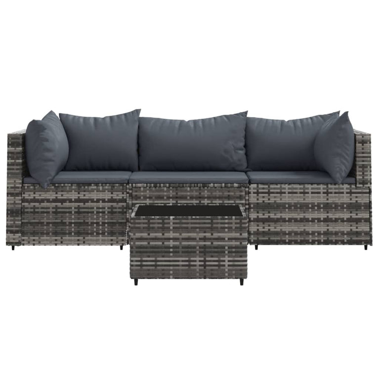 4-delige Loungeset met kussens poly rattan grijs MeubelReus