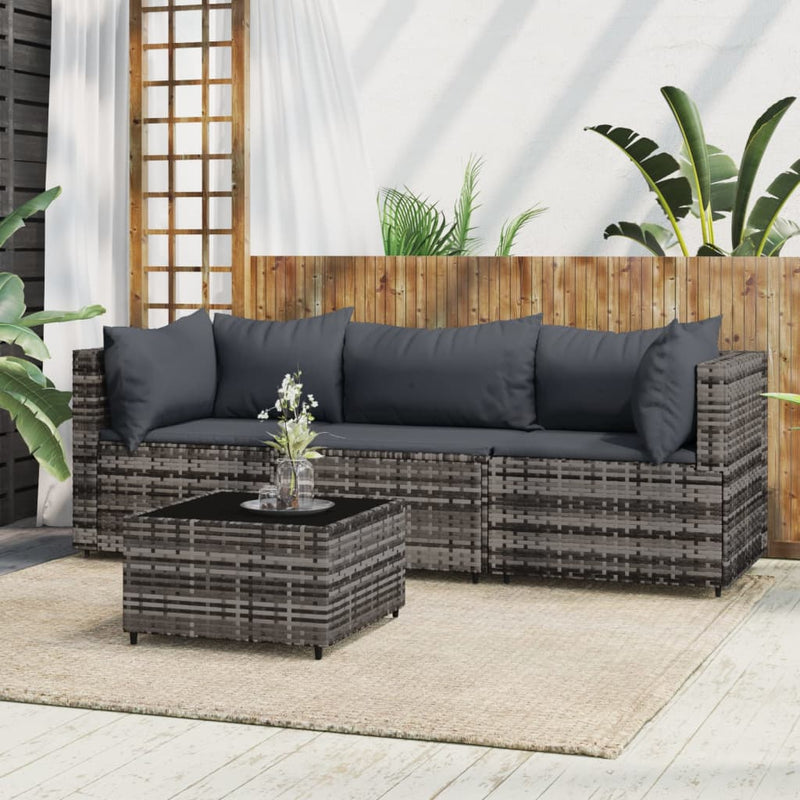 4-delige Loungeset met kussens poly rattan grijs MeubelReus