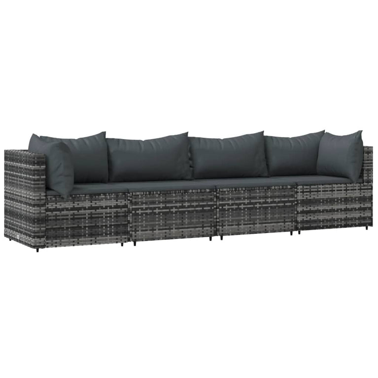 4-delige Loungeset met kussens poly rattan grijs MeubelReus