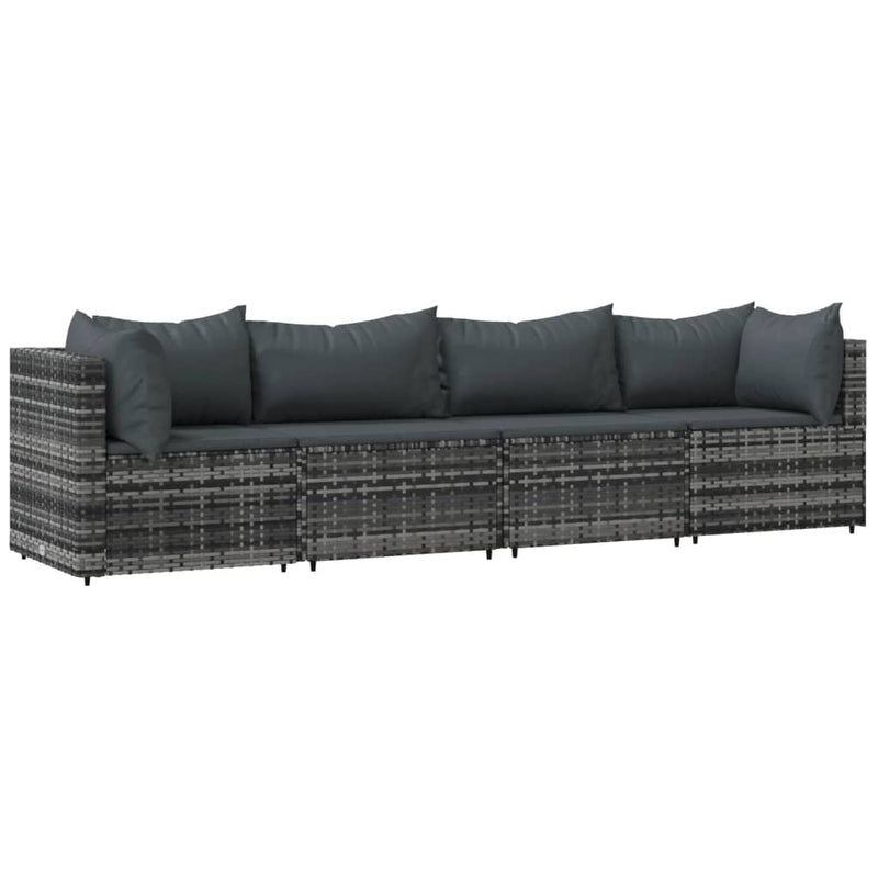 4-delige Loungeset met kussens poly rattan grijs MeubelReus
