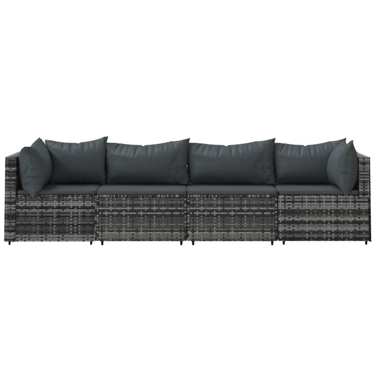 4-delige Loungeset met kussens poly rattan grijs MeubelReus