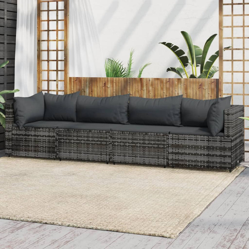 4-delige Loungeset met kussens poly rattan grijs MeubelReus