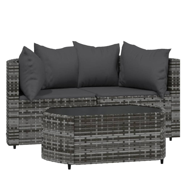 3-delige Loungeset met kussens poly rattan grijs MeubelReus