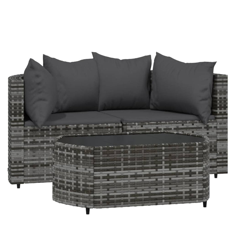 3-delige Loungeset met kussens poly rattan grijs MeubelReus