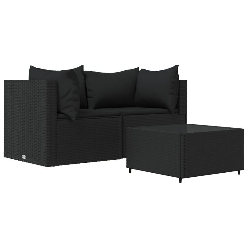 3-delige Loungeset met kussens poly rattan zwart MeubelReus