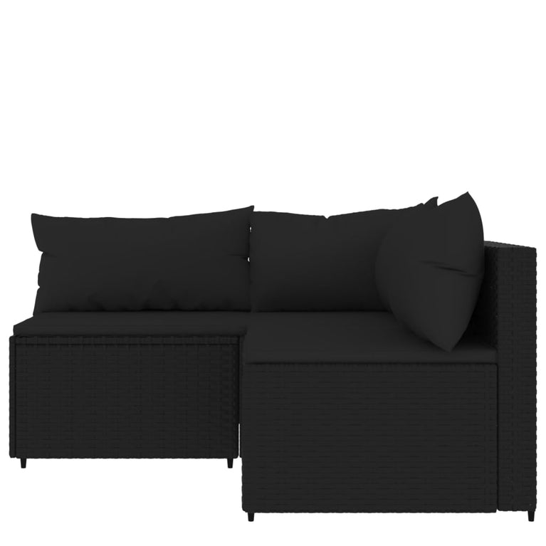 3-delige Loungeset met kussens poly rattan zwart MeubelReus