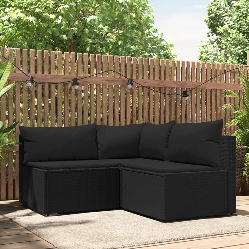 3-delige Loungeset met kussens poly rattan zwart MeubelReus
