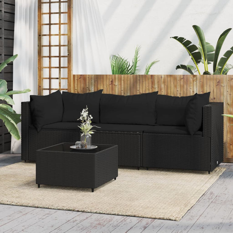 4-delige Loungeset met kussens poly rattan zwart MeubelReus
