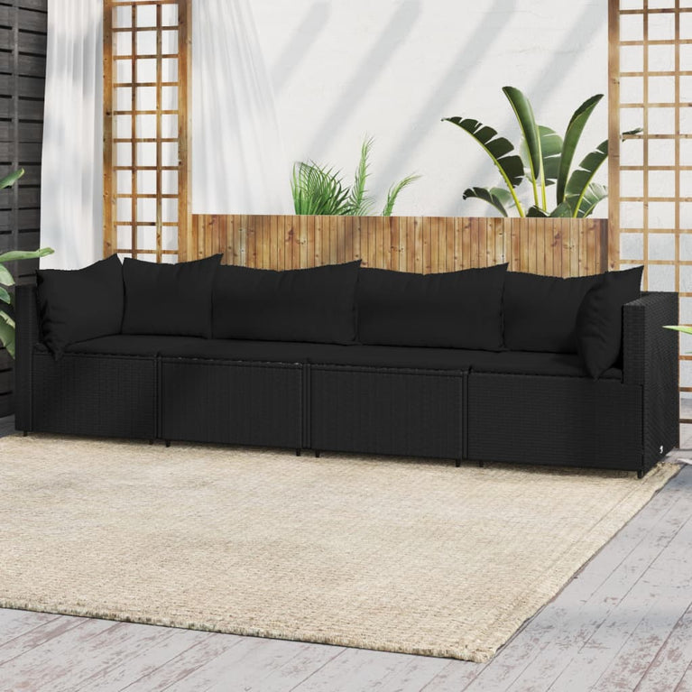 4-delige Loungeset met kussens poly rattan zwart MeubelReus