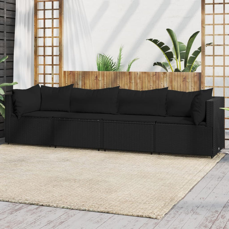 4-delige Loungeset met kussens poly rattan zwart MeubelReus
