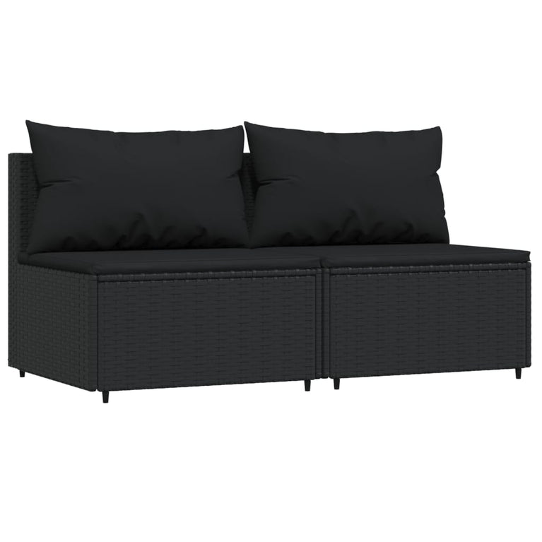 Tuinmiddenbanken met kussens 2 st poly rattan zwart MeubelReus