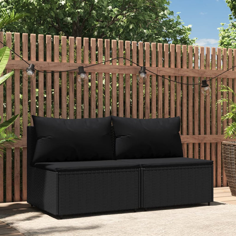 Tuinmiddenbanken met kussens 2 st poly rattan zwart MeubelReus