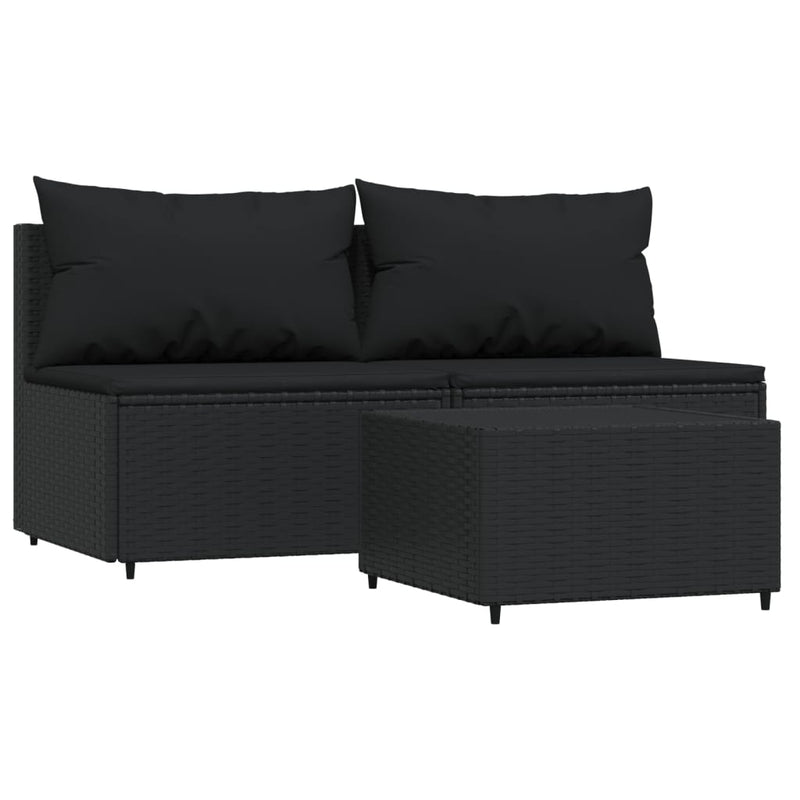 3-delige Loungeset met kussens poly rattan zwart MeubelReus