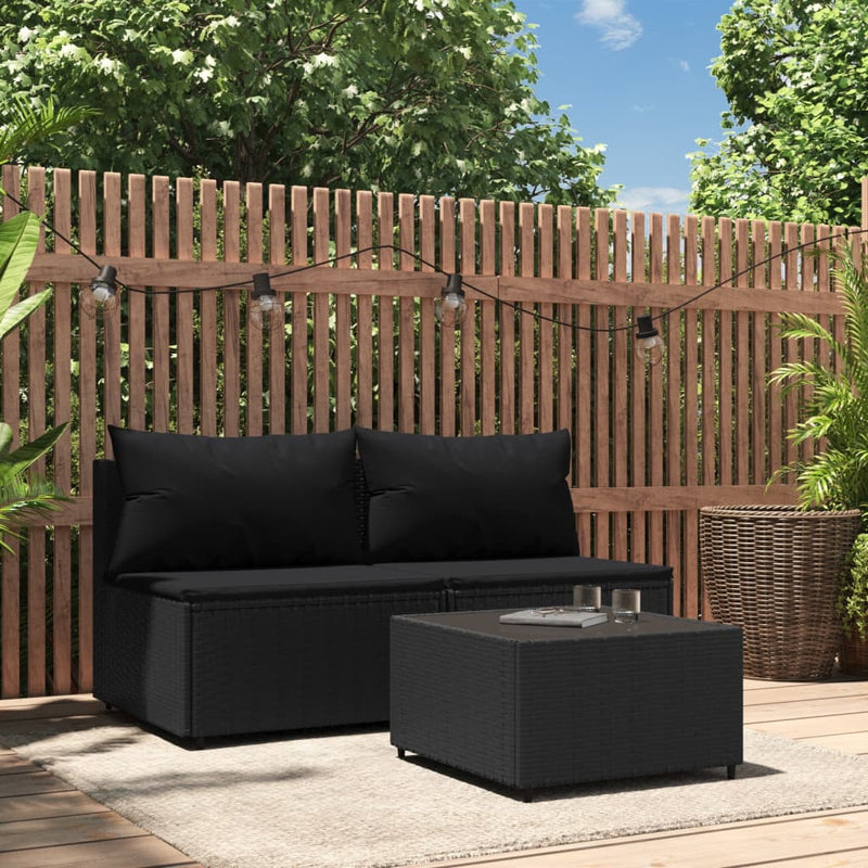3-delige Loungeset met kussens poly rattan zwart MeubelReus