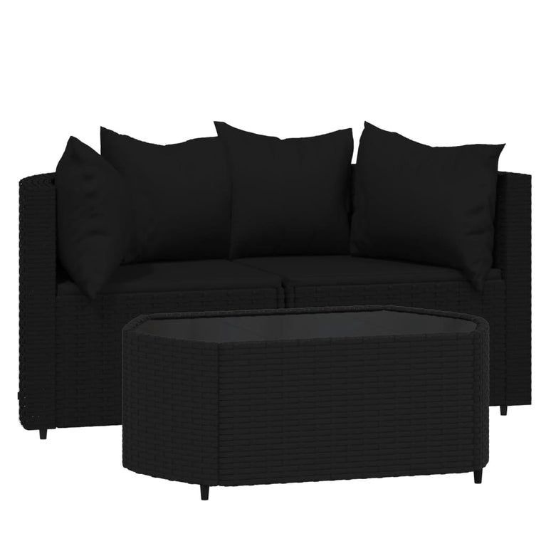 3-delige Loungeset met kussens poly rattan zwart MeubelReus