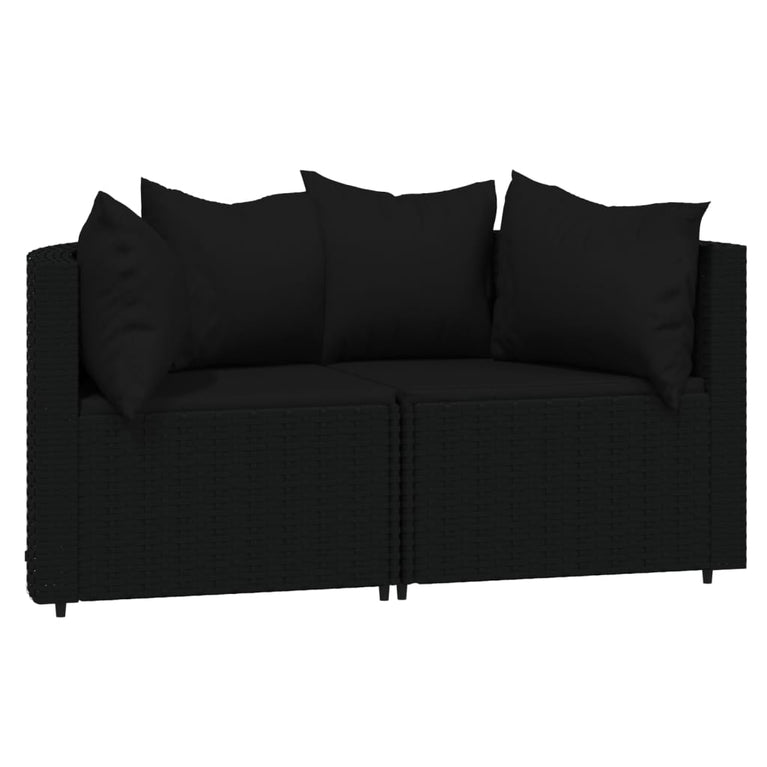 3-delige Loungeset met kussens poly rattan zwart MeubelReus