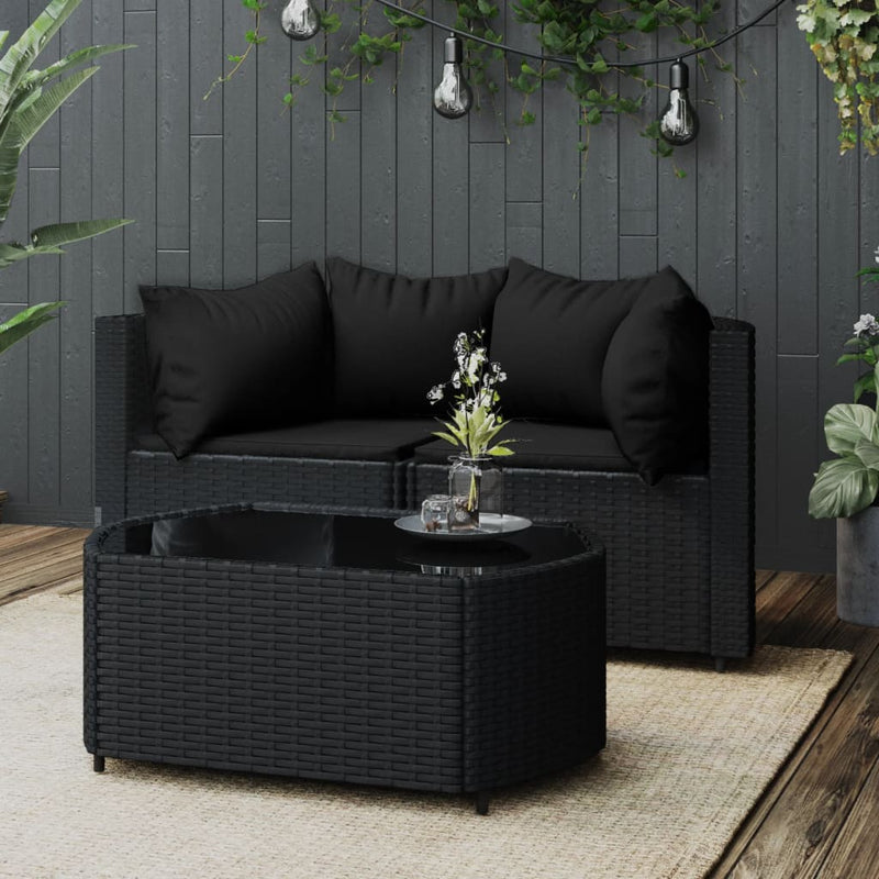3-delige Loungeset met kussens poly rattan zwart MeubelReus