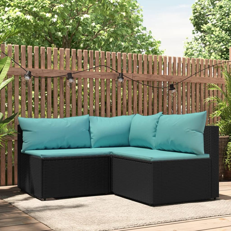 3-delige Loungeset met kussens poly rattan zwart MeubelReus