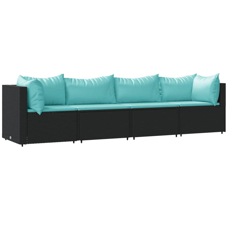 4-delige Loungeset met kussens poly rattan zwart MeubelReus