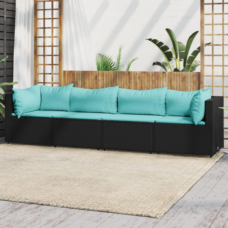 4-delige Loungeset met kussens poly rattan zwart MeubelReus