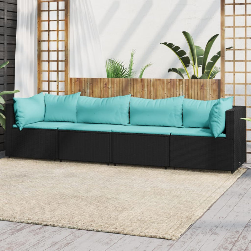 4-delige Loungeset met kussens poly rattan zwart MeubelReus