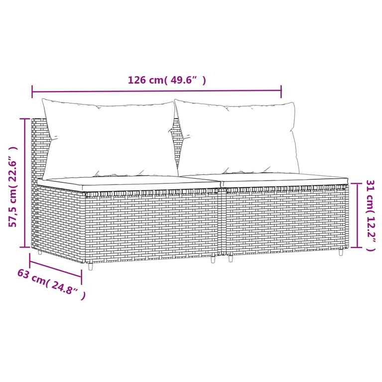 Tuinmiddenbanken met kussens 2 st poly rattan zwart MeubelReus