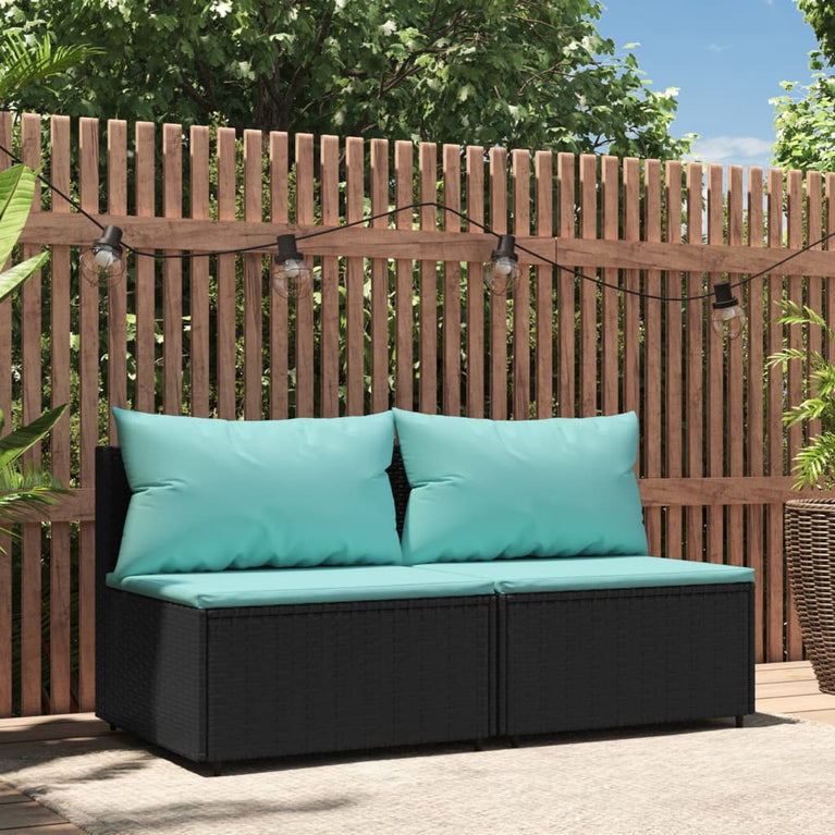 Tuinmiddenbanken met kussens 2 st poly rattan zwart MeubelReus