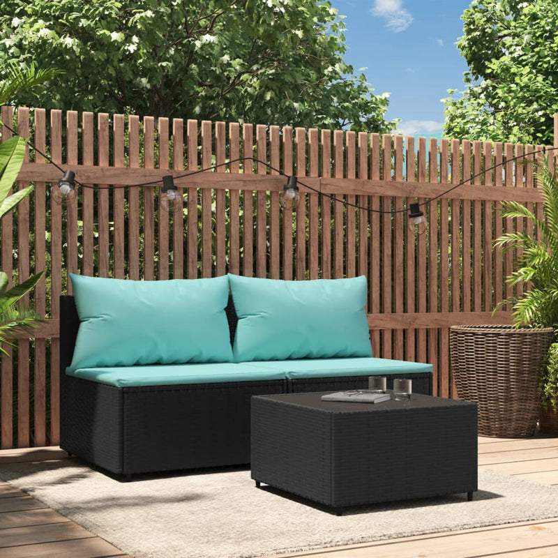 3-delige Loungeset met kussens poly rattan zwart MeubelReus