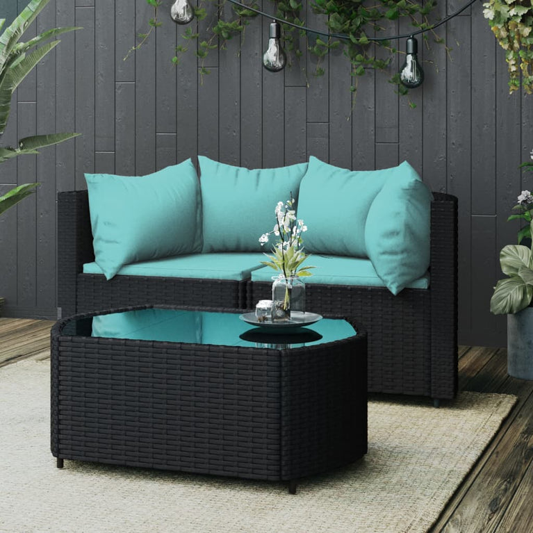 3-delige Loungeset met kussens poly rattan zwart MeubelReus