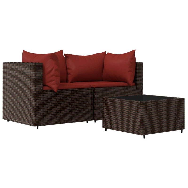 3-delige Loungeset met kussens poly rattan bruin MeubelReus