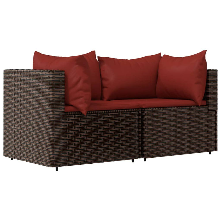 3-delige Loungeset met kussens poly rattan bruin MeubelReus