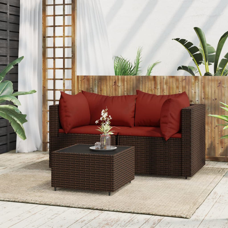 3-delige Loungeset met kussens poly rattan bruin MeubelReus
