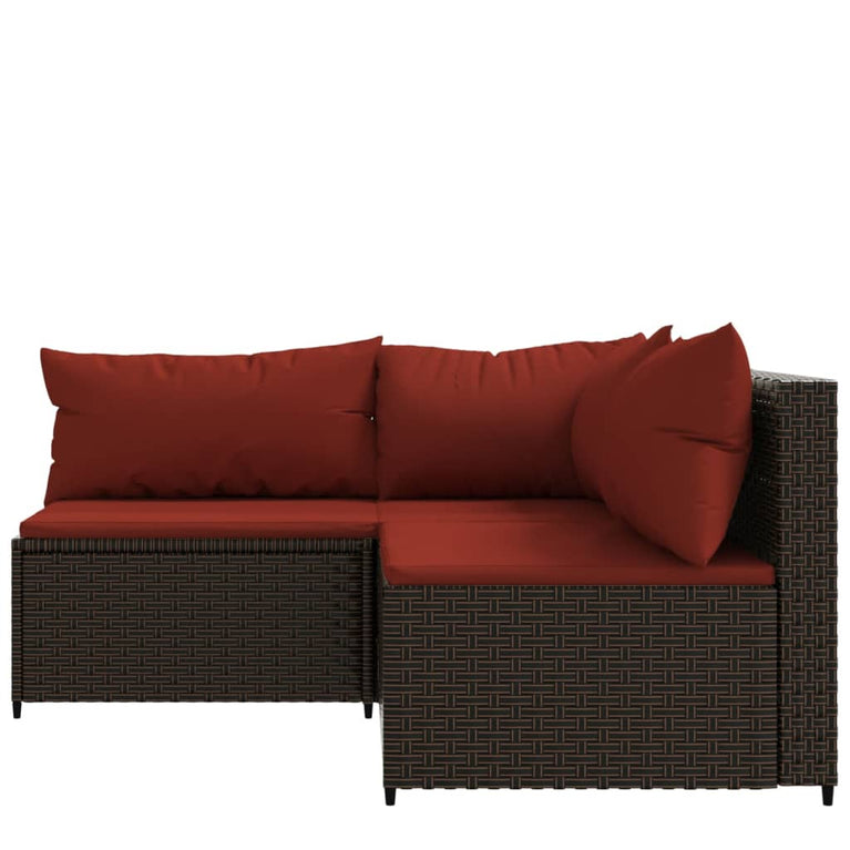 3-delige Loungeset met kussens poly rattan bruin MeubelReus