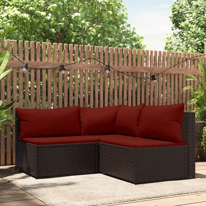 3-delige Loungeset met kussens poly rattan bruin MeubelReus