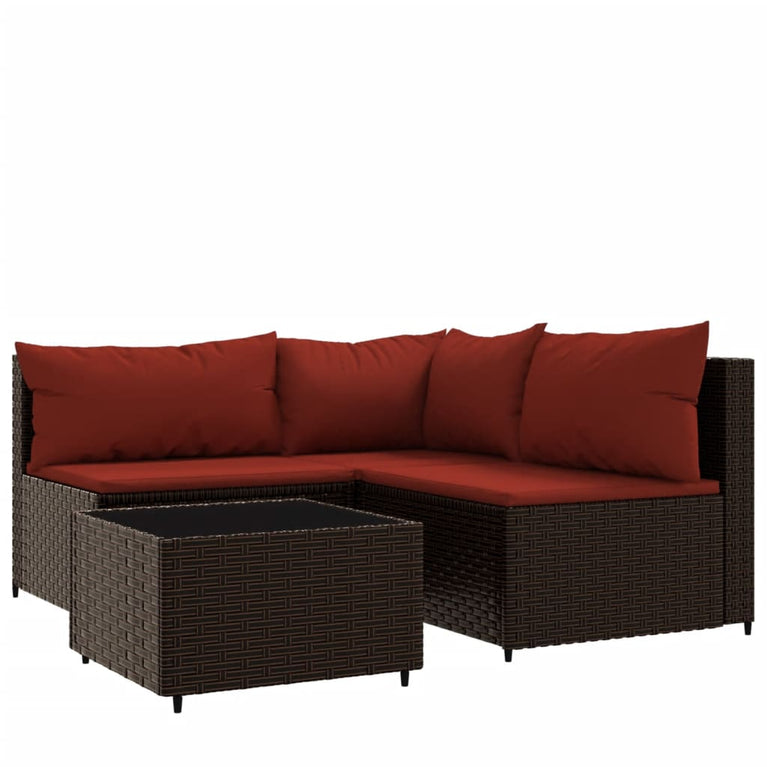 4-delige Loungeset met kussens poly rattan bruin MeubelReus