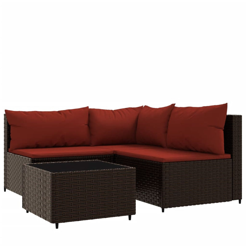 4-delige Loungeset met kussens poly rattan bruin MeubelReus