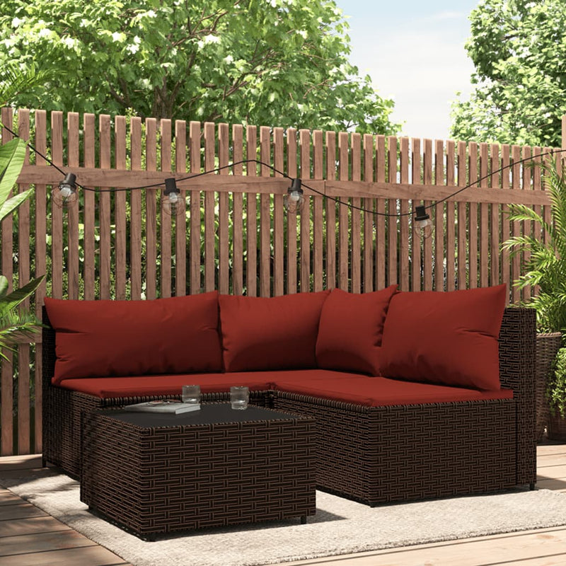 4-delige Loungeset met kussens poly rattan bruin MeubelReus
