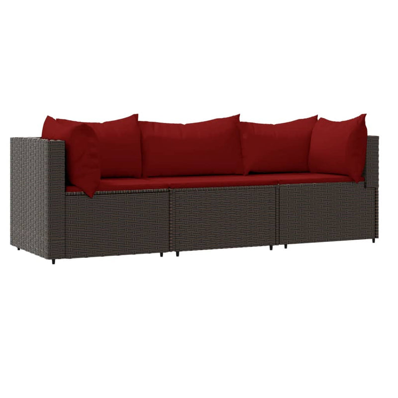 3-delige Loungeset met kussens poly rattan bruin MeubelReus