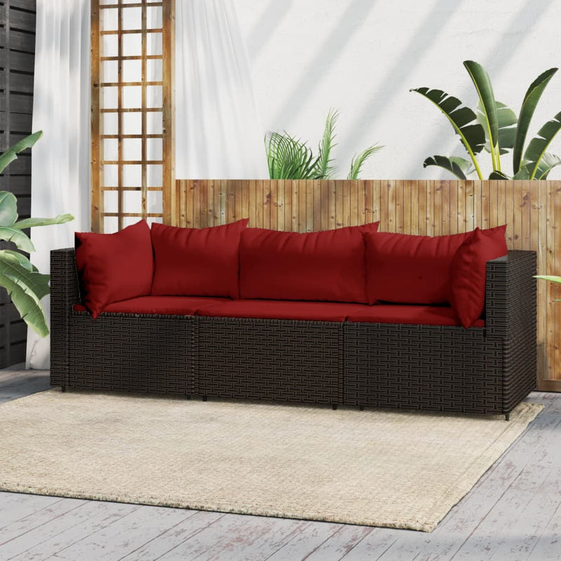 3-delige Loungeset met kussens poly rattan bruin MeubelReus