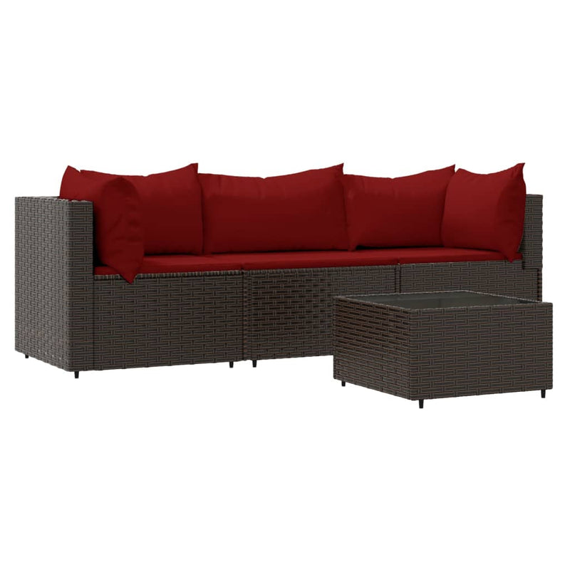 4-delige Loungeset met kussens poly rattan bruin MeubelReus