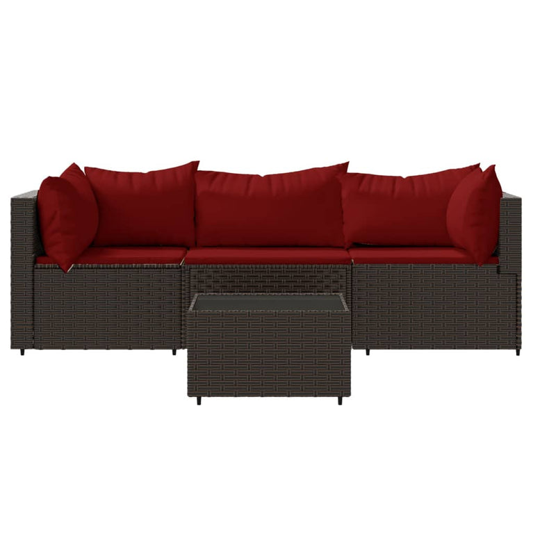 4-delige Loungeset met kussens poly rattan bruin MeubelReus